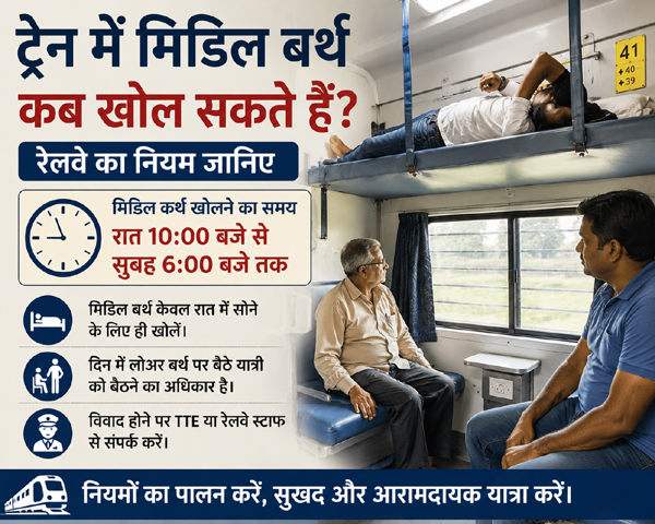ट्रेन में मिडिल बर्थ खोलने का रेलवे नियम