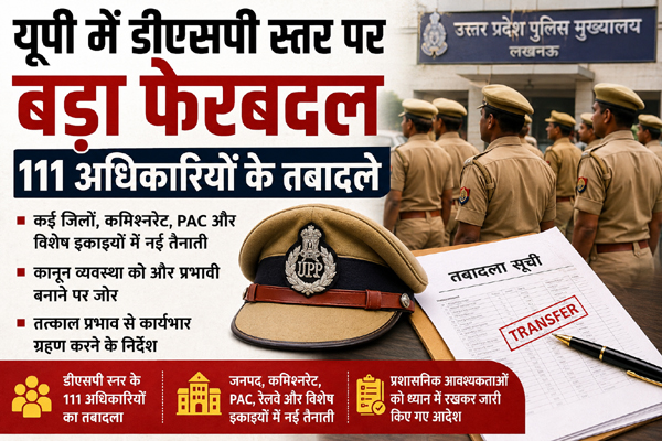 यूपी में डीएसपी स्तर पर बड़ा फेरबदल 111 अधिकारियों के तबादले